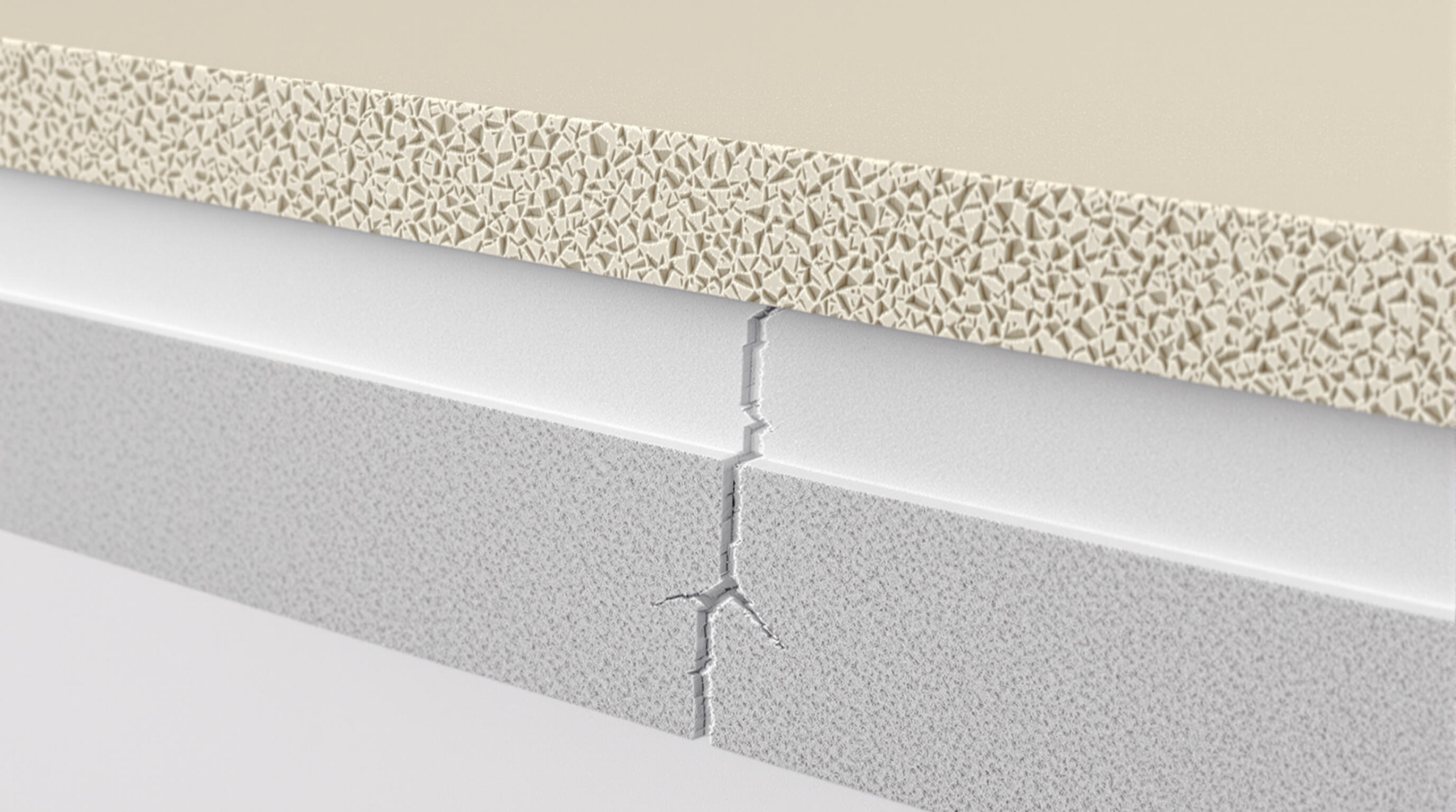 Cutaway image showing flexible polymer film bridging cracks in plastering mortar