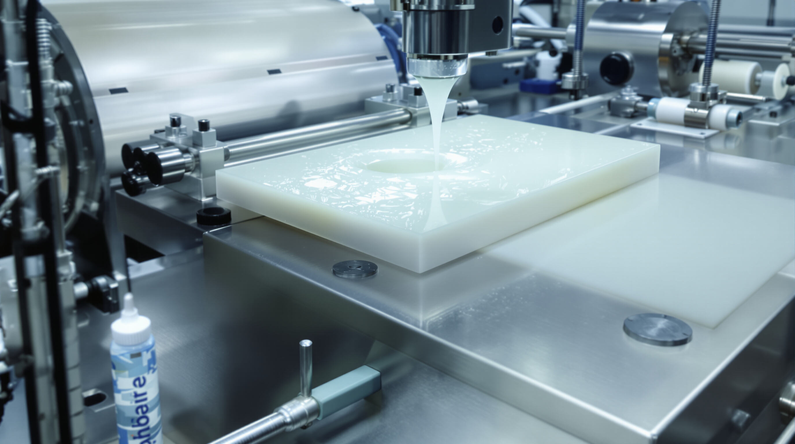 Manufacturing setup with PVA film casting mold and fiber spinning apparatus in a laboratory