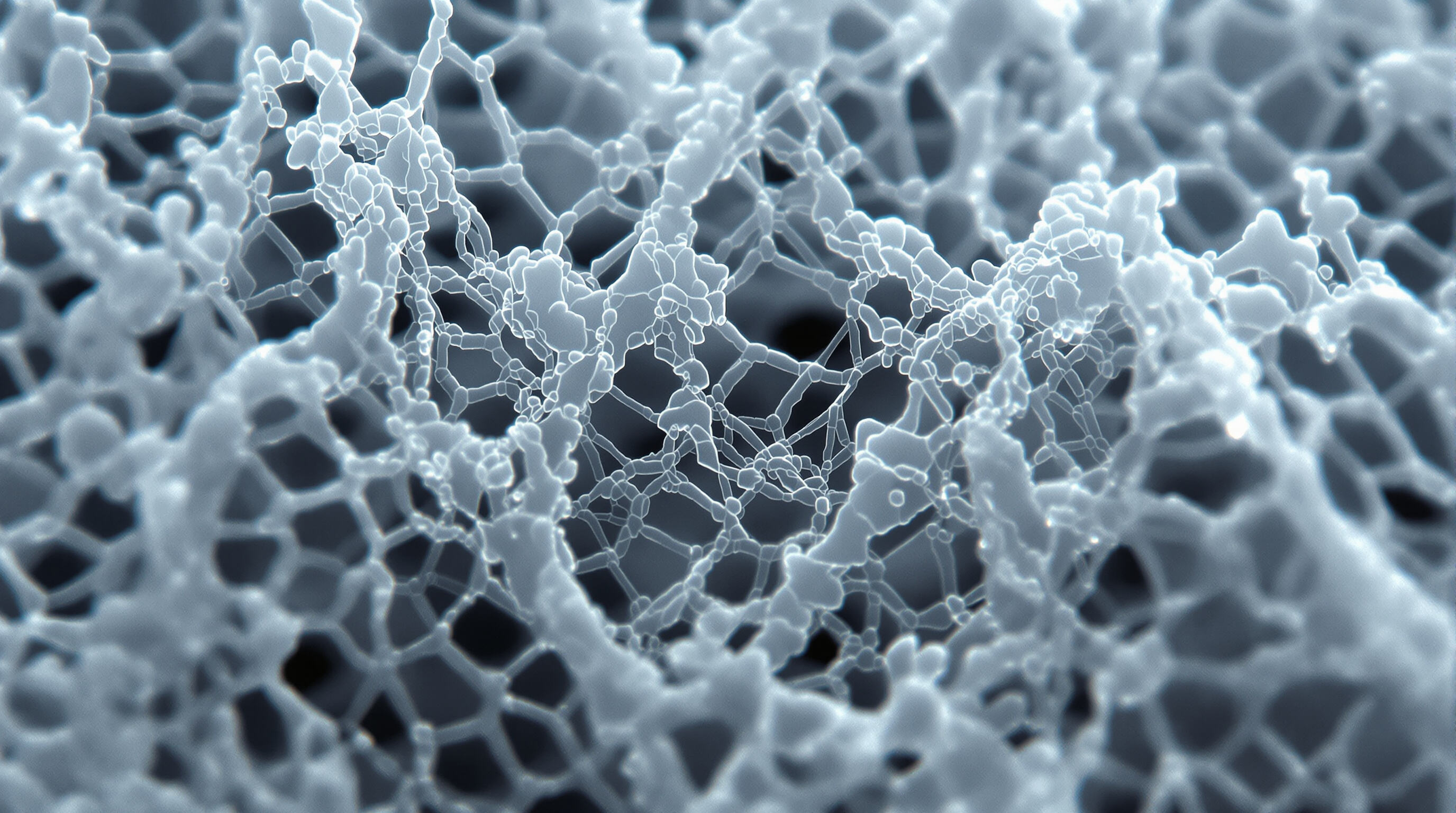 Detailed close-up of PVA 1799 polymer fibers showing crystalline mesh and hydrogen bonding network