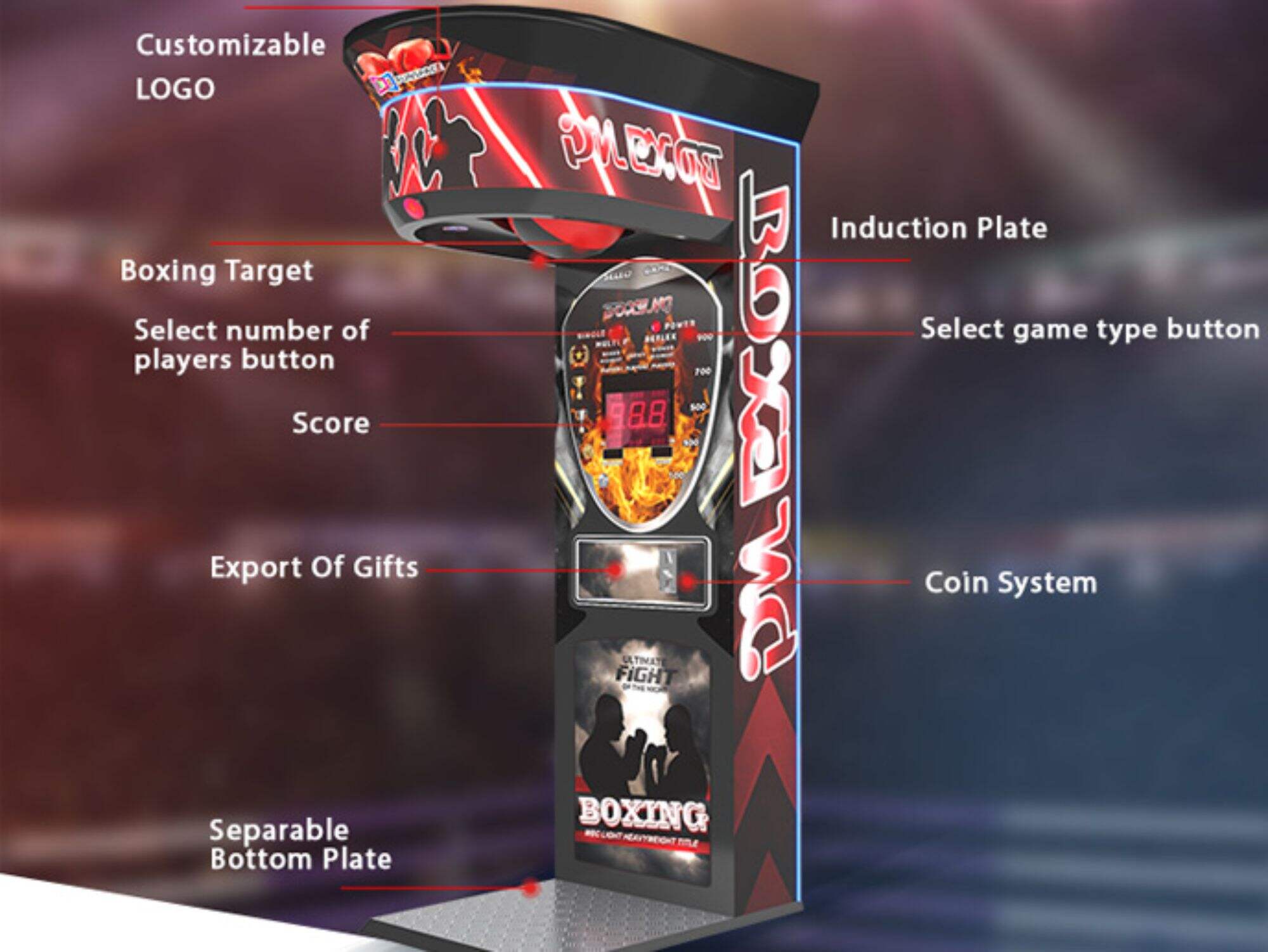 Black Red Boxing Machine Arcade Game