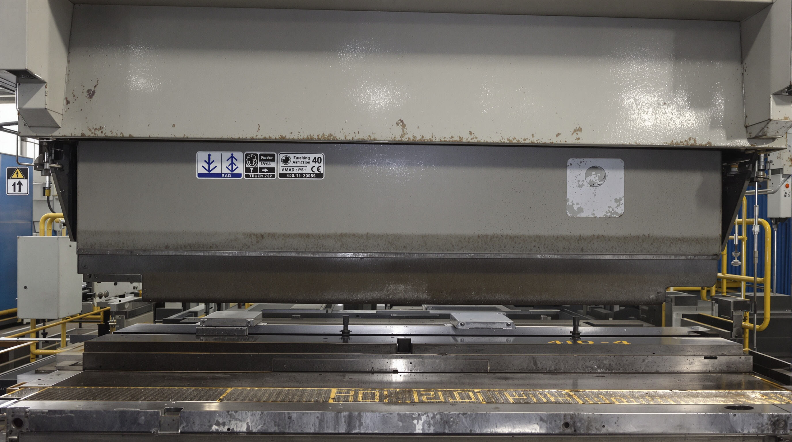 Press brake with clear view of frame, bed, ram, punch, and die components