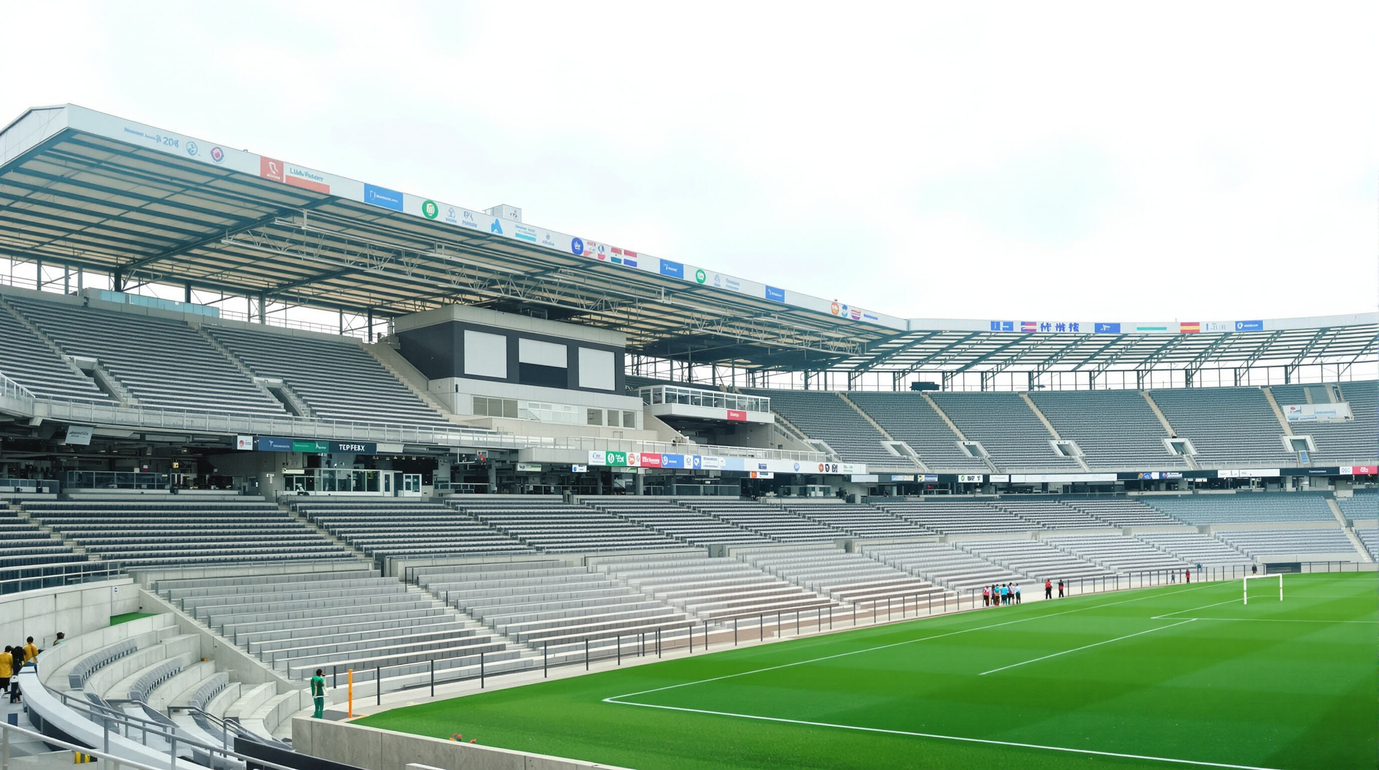 Empty stadium highlighting modular bleachers and reserved expansion areas next to traditional seating