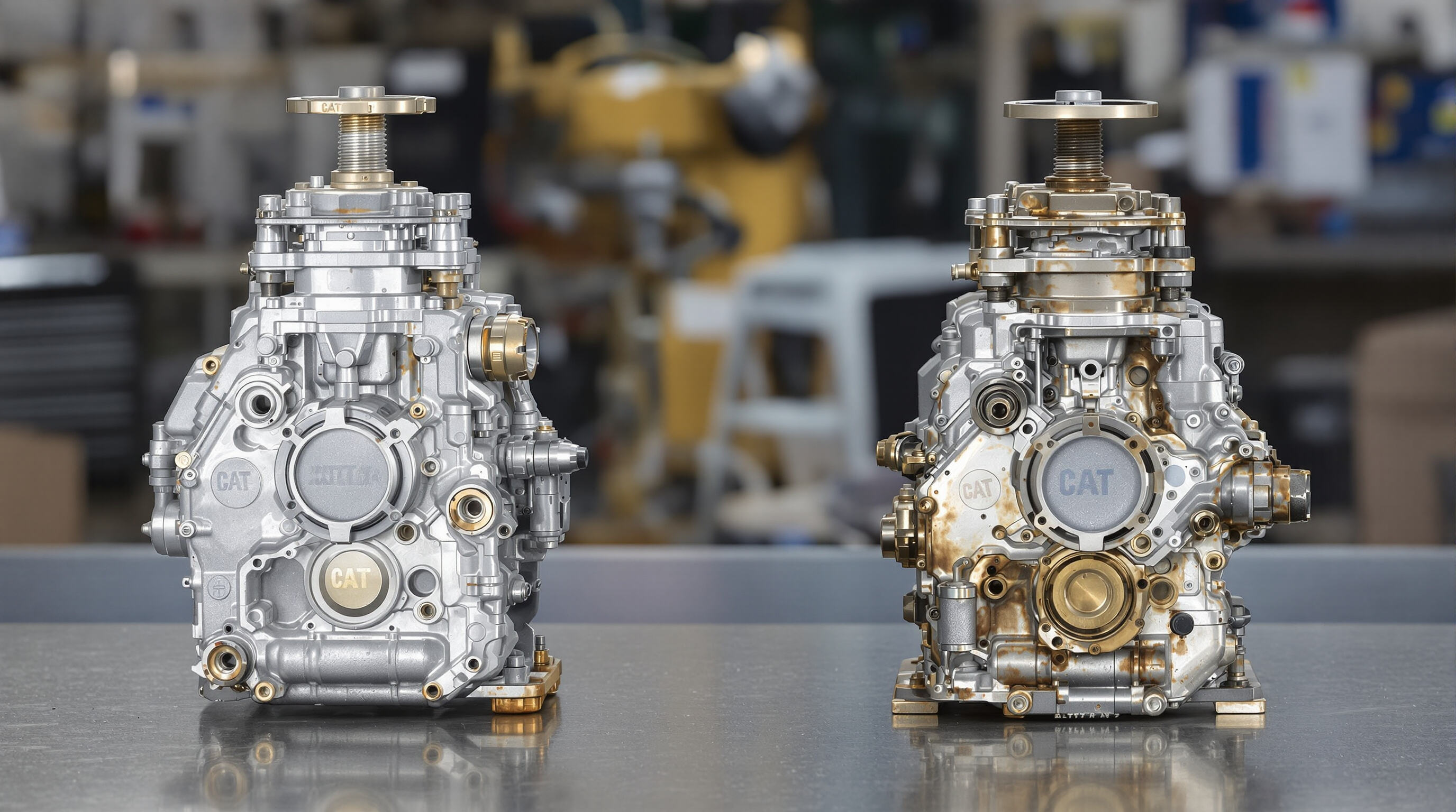 Comparison of brand-new IZUMI valves and worn aftermarket valves displayed on a workshop table