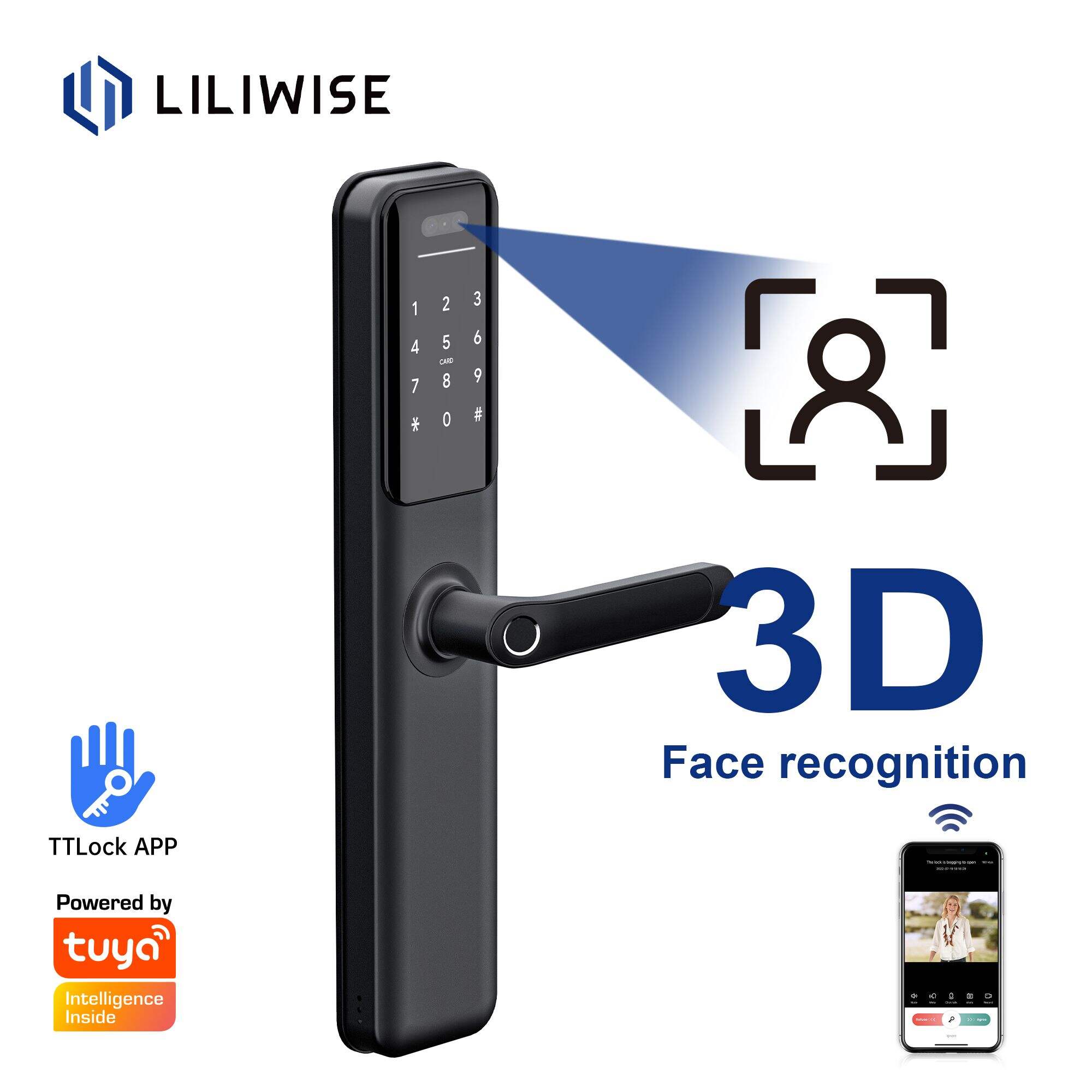 Smart Door Lock with 3D Face Recognition for House Security 6068/4585/5085_H9