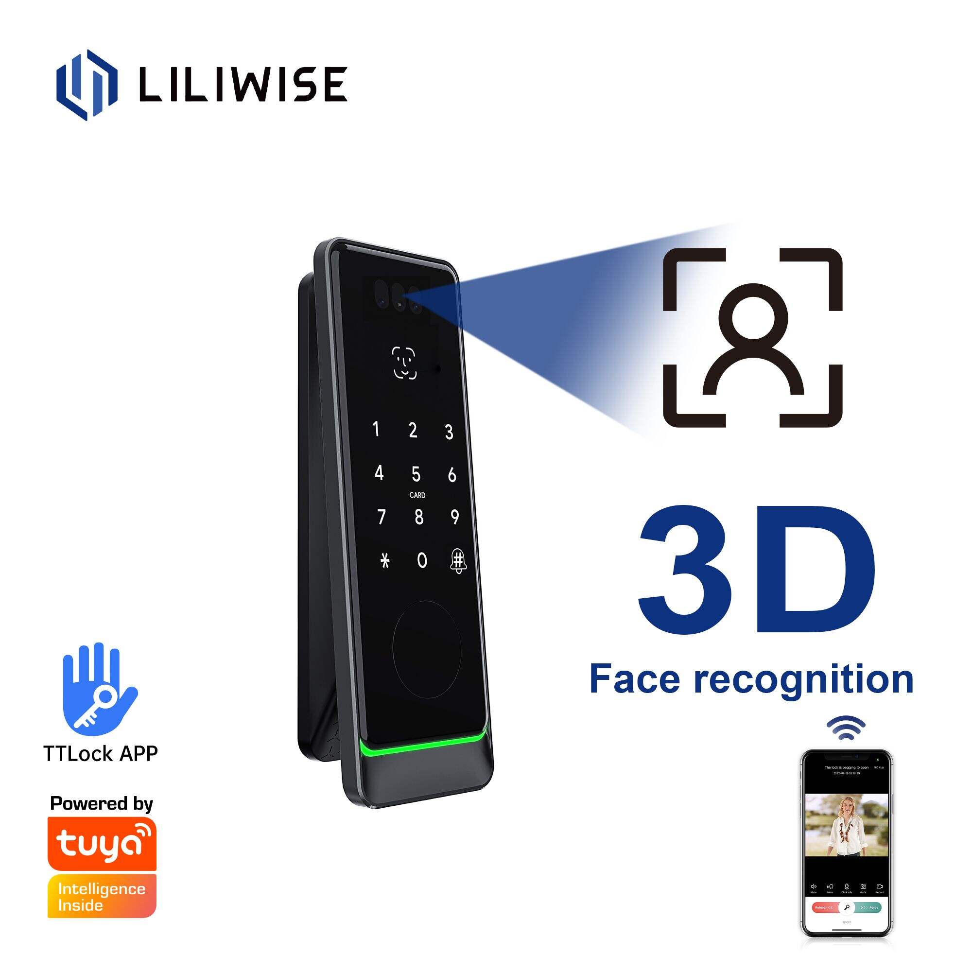 Uyni avtomatlashtirish old/asosiy eshik uchun Push & Pull Face Recognition Smart Lock