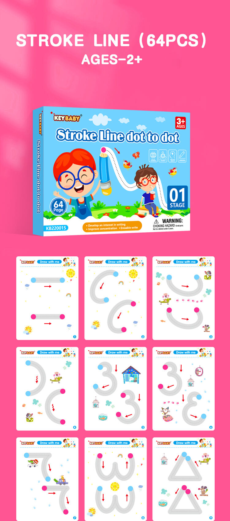 Keybaby Custom reusable dry erase dot to dot books for kids pen control training books set printing service supplier