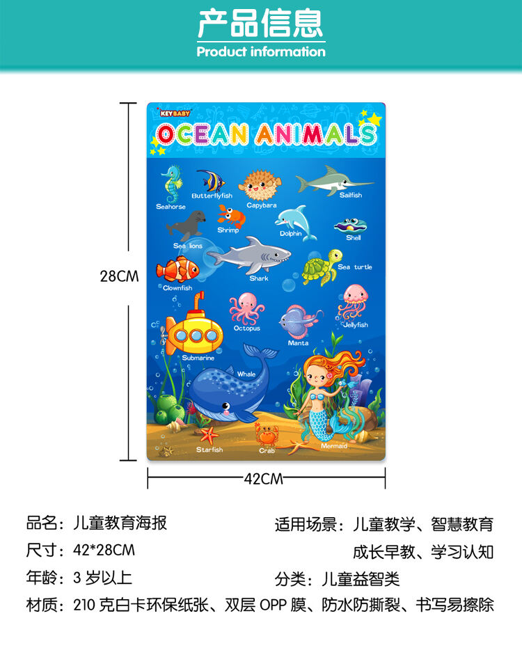 Keybaby High Quality Early Education Poster Early Learning Charts Classroom Decorations Preschool talking Posters for kids factory