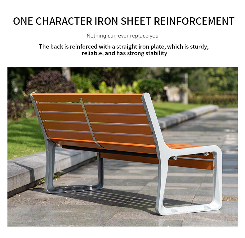 product high quality outdoor park bench with backrest environmentally friendly plastic wood and metal for patios and gardens-62