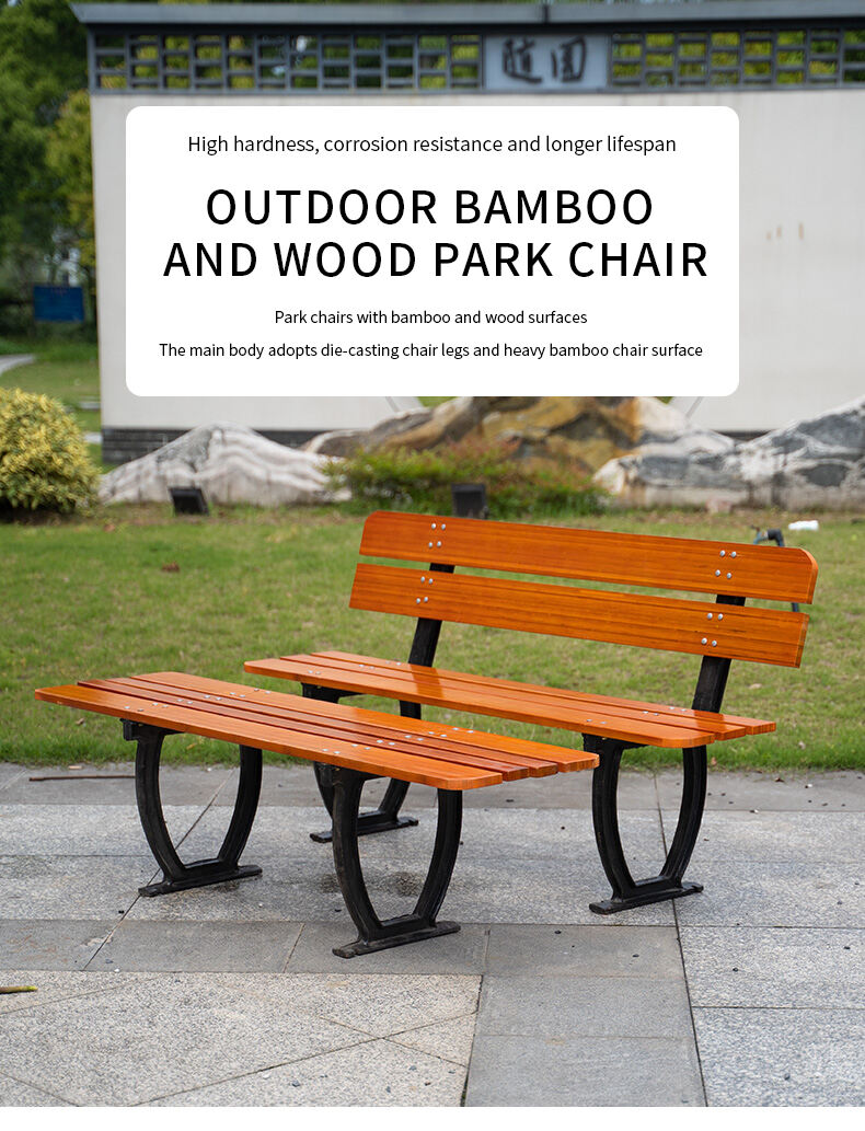 product outdoor park chair patio bench  anti corrosive wood plastic wood bamboo wood leisure seats with backrest-59