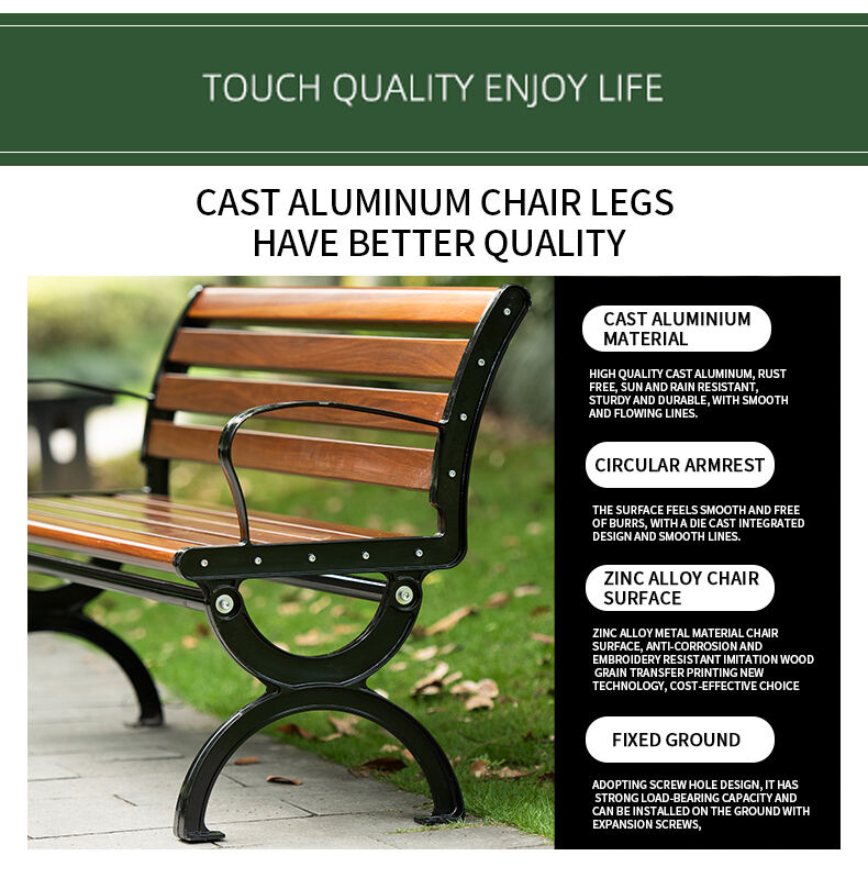 product modern outdoor park bench with backrest zinc alloy and wood for patio garden dining outdoor furniture-61