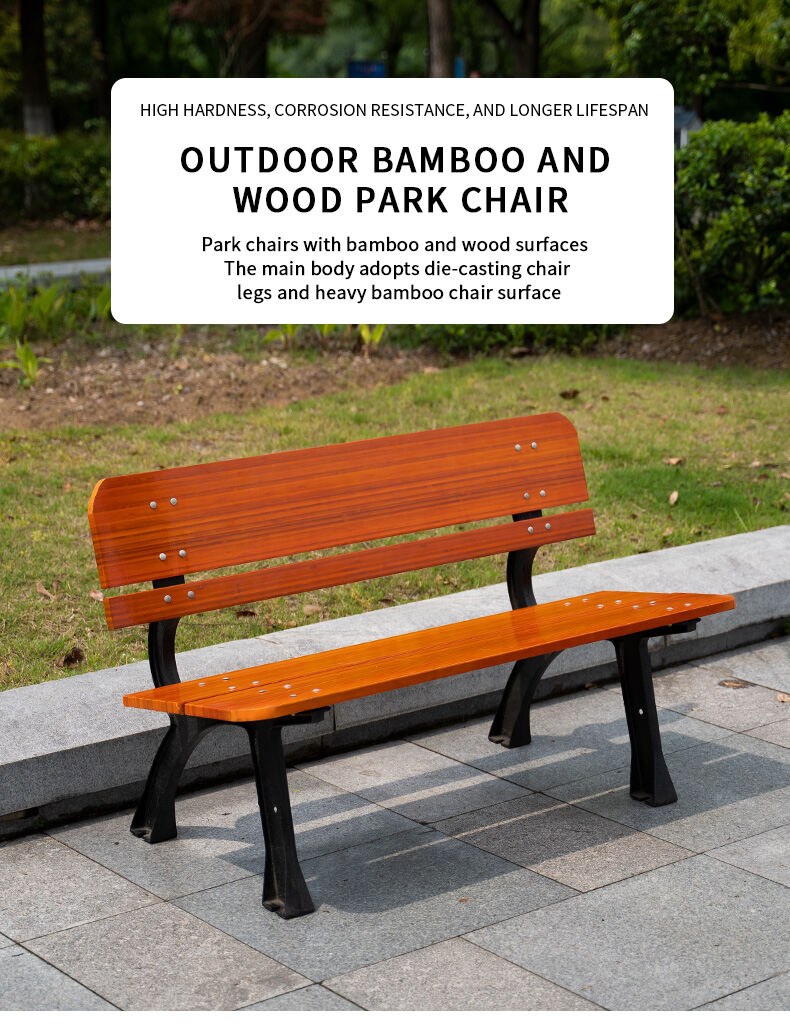 product high quality solid bamboo wood outdoor bench cast iron park chair for garden patio hotels and outdoor furniture-59