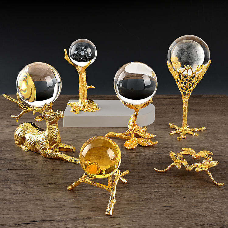 Home decoration 3D laser glass ball metal deer base factory