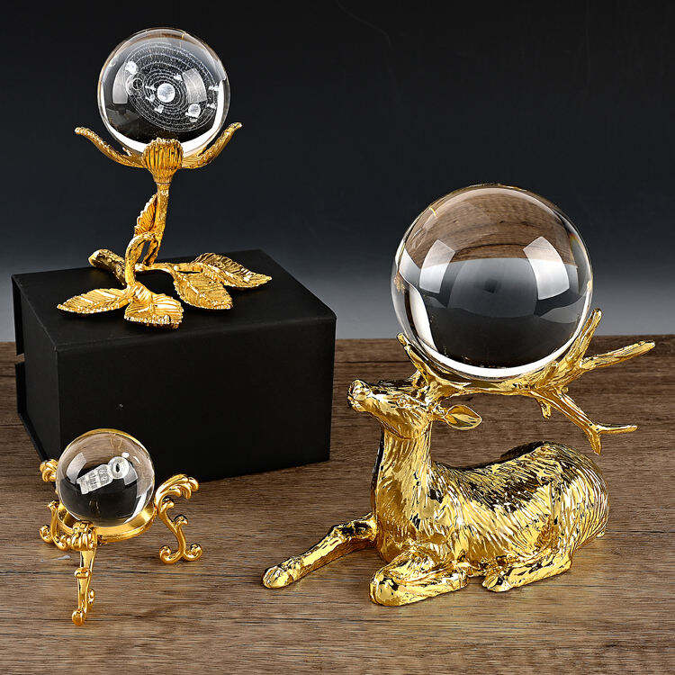 Home decoration 3D laser glass ball metal deer base details