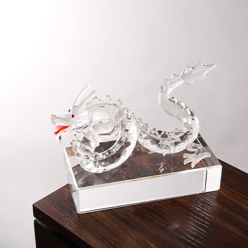 Shining Feng Shui crystal craft Chinese Zodiac Dragon Animal Figurine k9 crystal glass with luck fortune and positive energy details