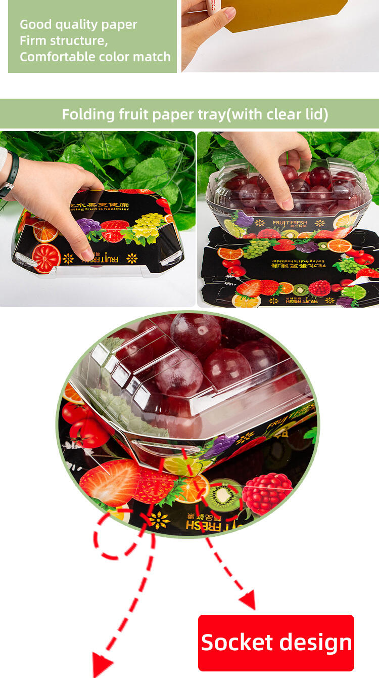 Fruit Packaging Box Grape Strawberry Cherry Boat Shape Creative Fruit Packing Paper Boxes 500g with lid fruit container manufacture