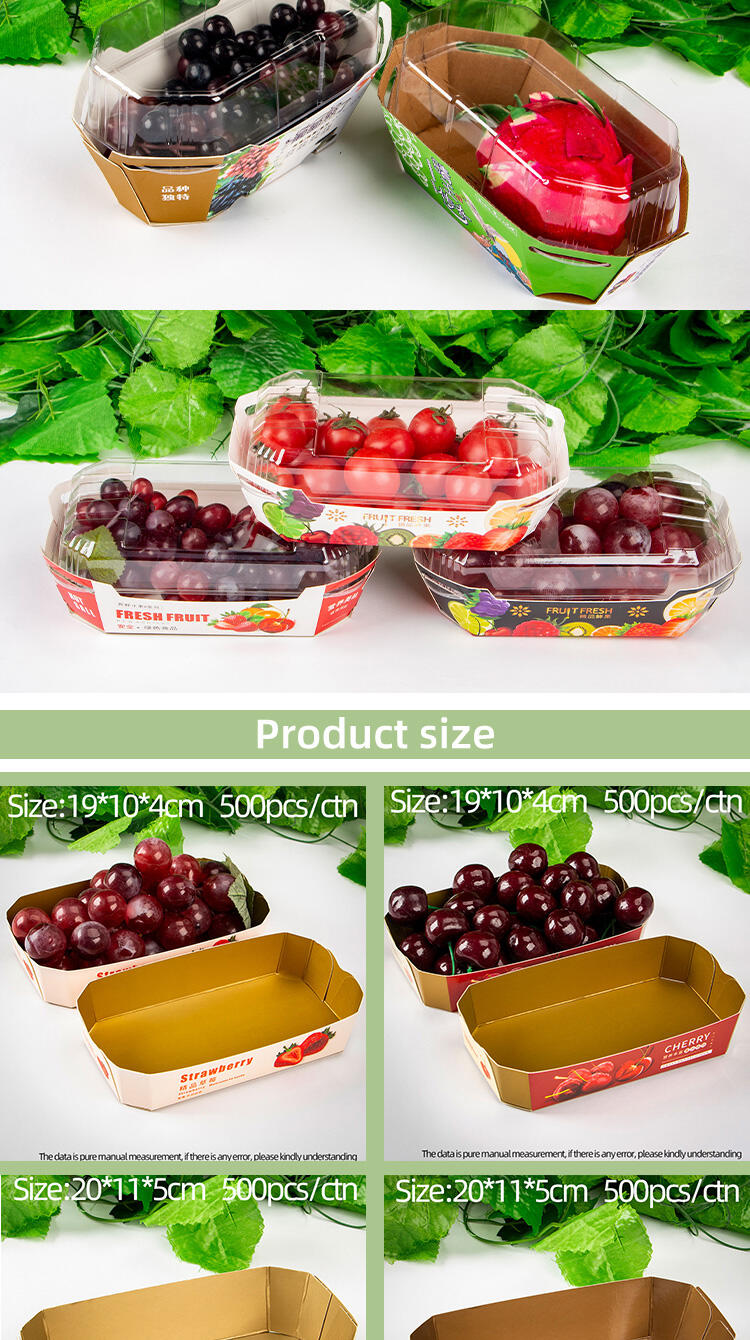 Fruit Packaging Box Grape Strawberry Cherry Boat Shape Creative Fruit Packing Paper Boxes 500g with lid fruit container manufacture