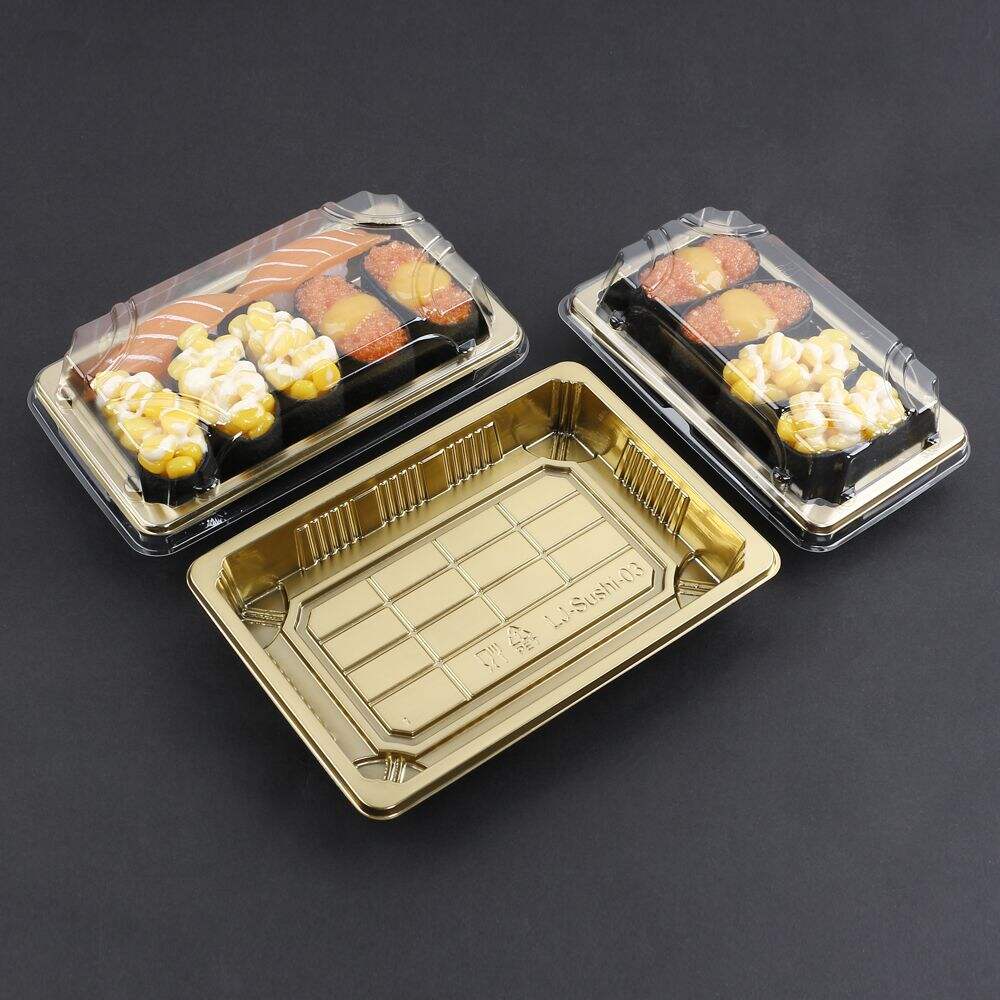 Gold design disposable plastic PET food grade take out takeaway tray container sushi togo box with anti fog