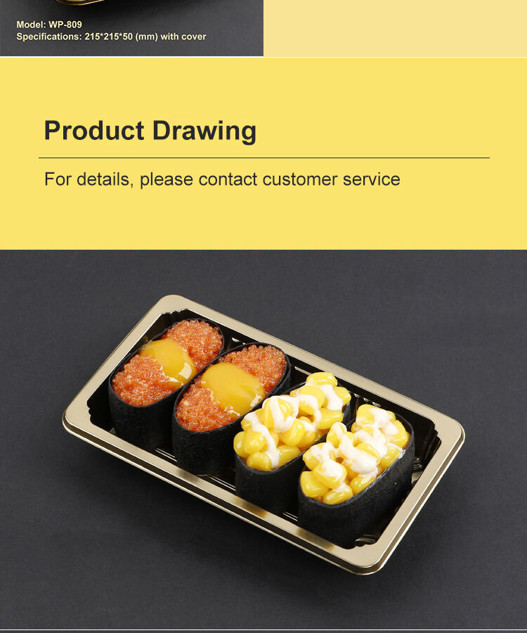 Good Quality Rectangular Gold with Cover Anti-Fog stackable Fancy Various Capacity Sushi Container factory