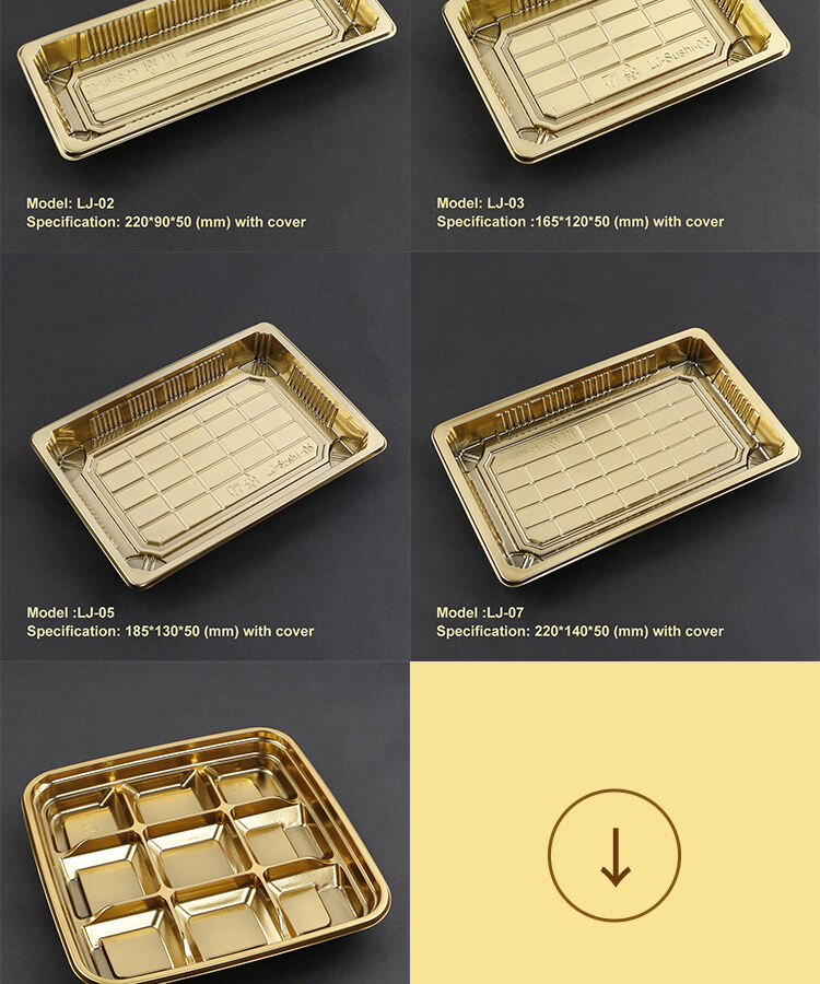 Good Quality Rectangular Gold with Cover Anti-Fog stackable Fancy Various Capacity Sushi Container manufacture