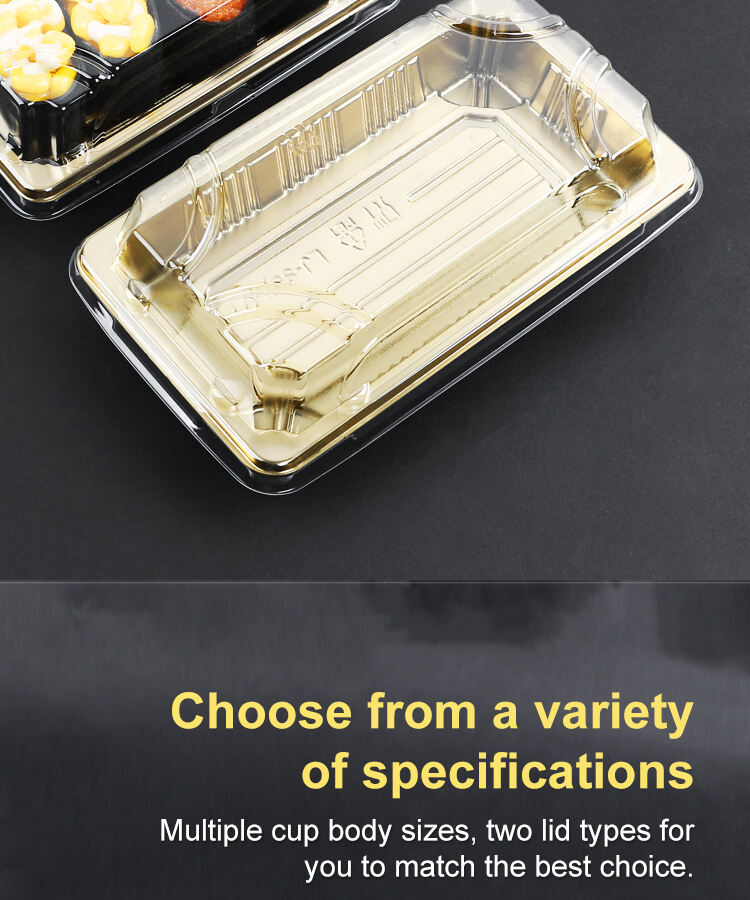 Good Quality Rectangular Gold with Cover Anti-Fog stackable Fancy Various Capacity Sushi Container supplier