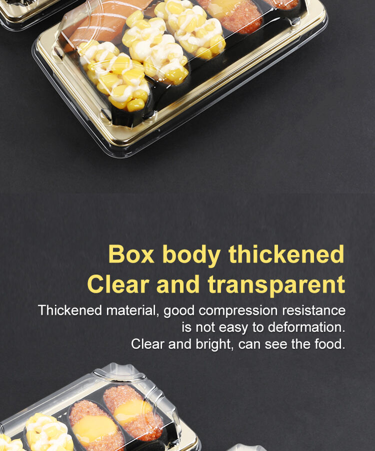 Good Quality Rectangular Gold with Cover Anti-Fog stackable Fancy Various Capacity Sushi Container factory