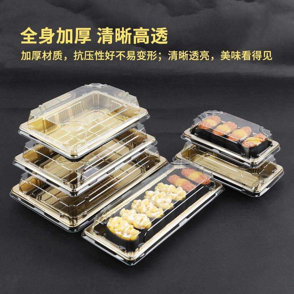 Gold design disposable plastic PET food grade take out takeaway tray container sushi togo box with anti fog