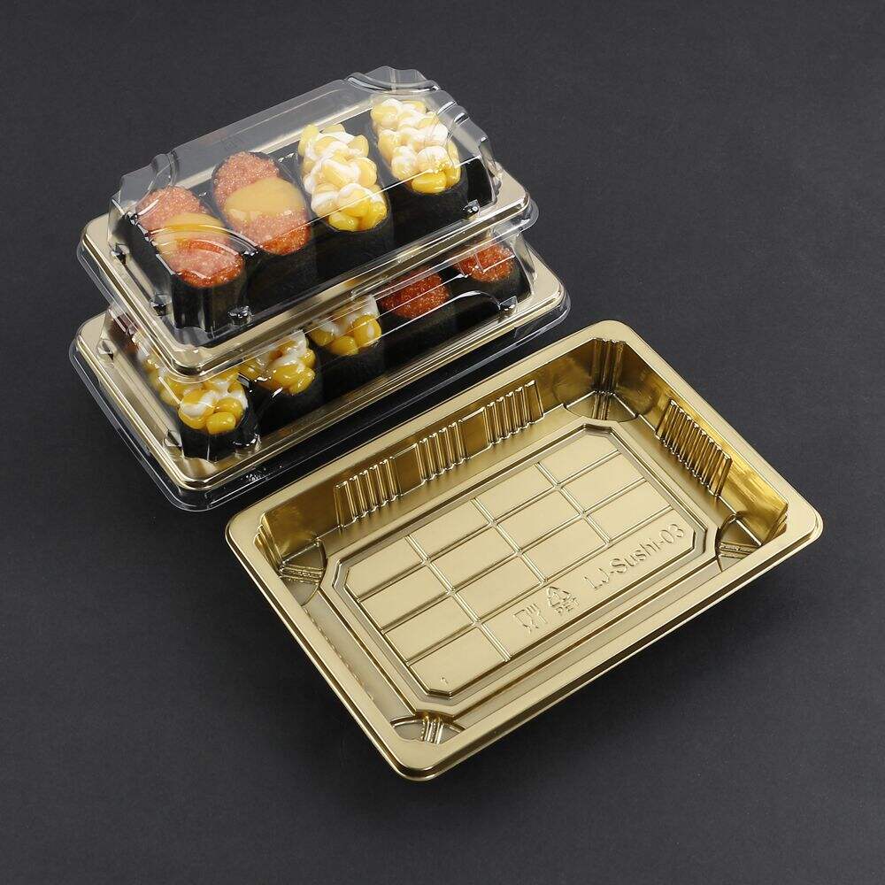 Gold design disposable plastic PET food grade take out takeaway tray container sushi togo box with anti fog