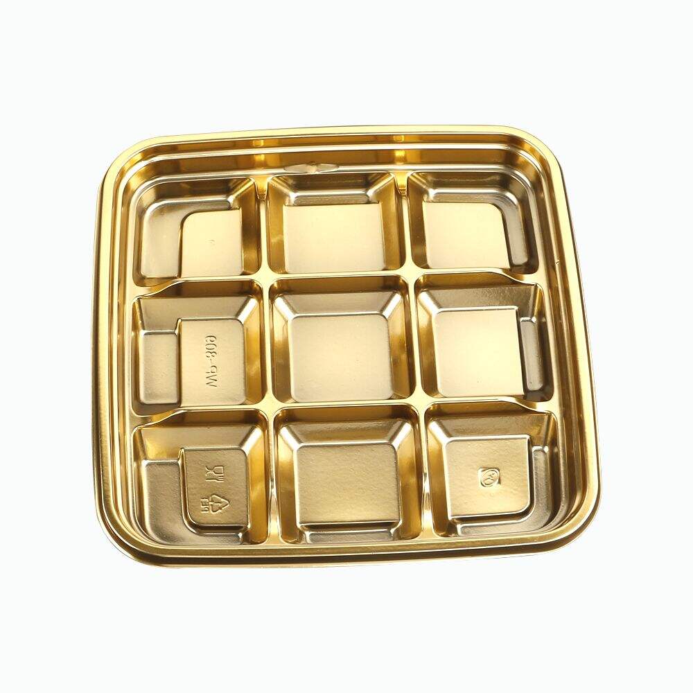 Gold design disposable plastic PET food grade take out takeaway tray container sushi togo box with anti fog