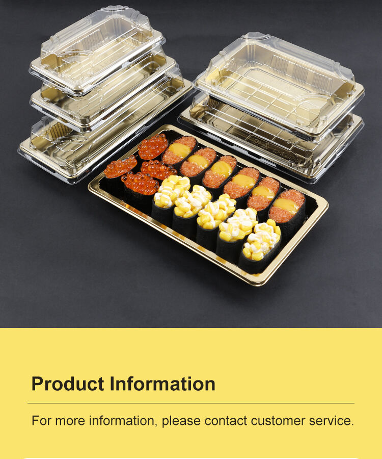 Good Quality Rectangular Gold with Cover Anti-Fog stackable Fancy Various Capacity Sushi Container details