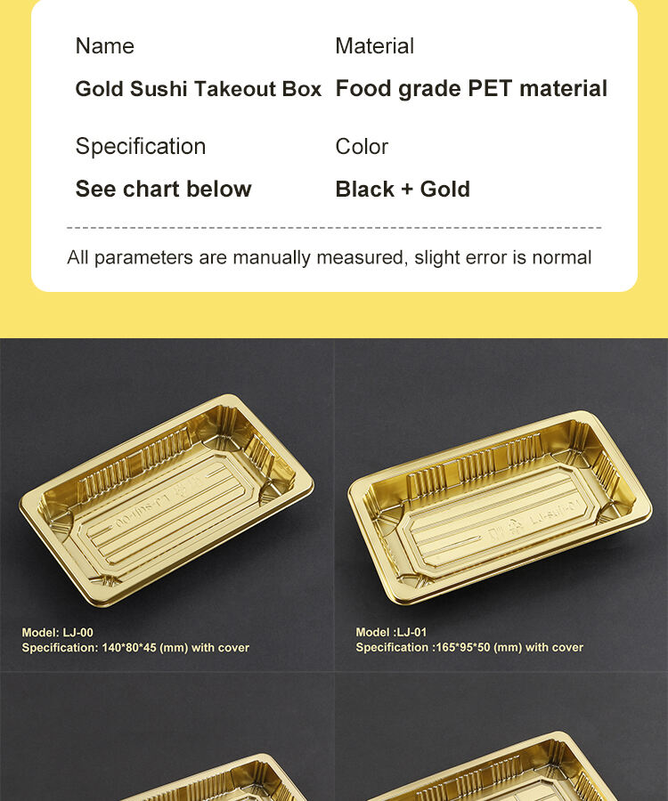 Good Quality Rectangular Gold with Cover Anti-Fog stackable Fancy Various Capacity Sushi Container details