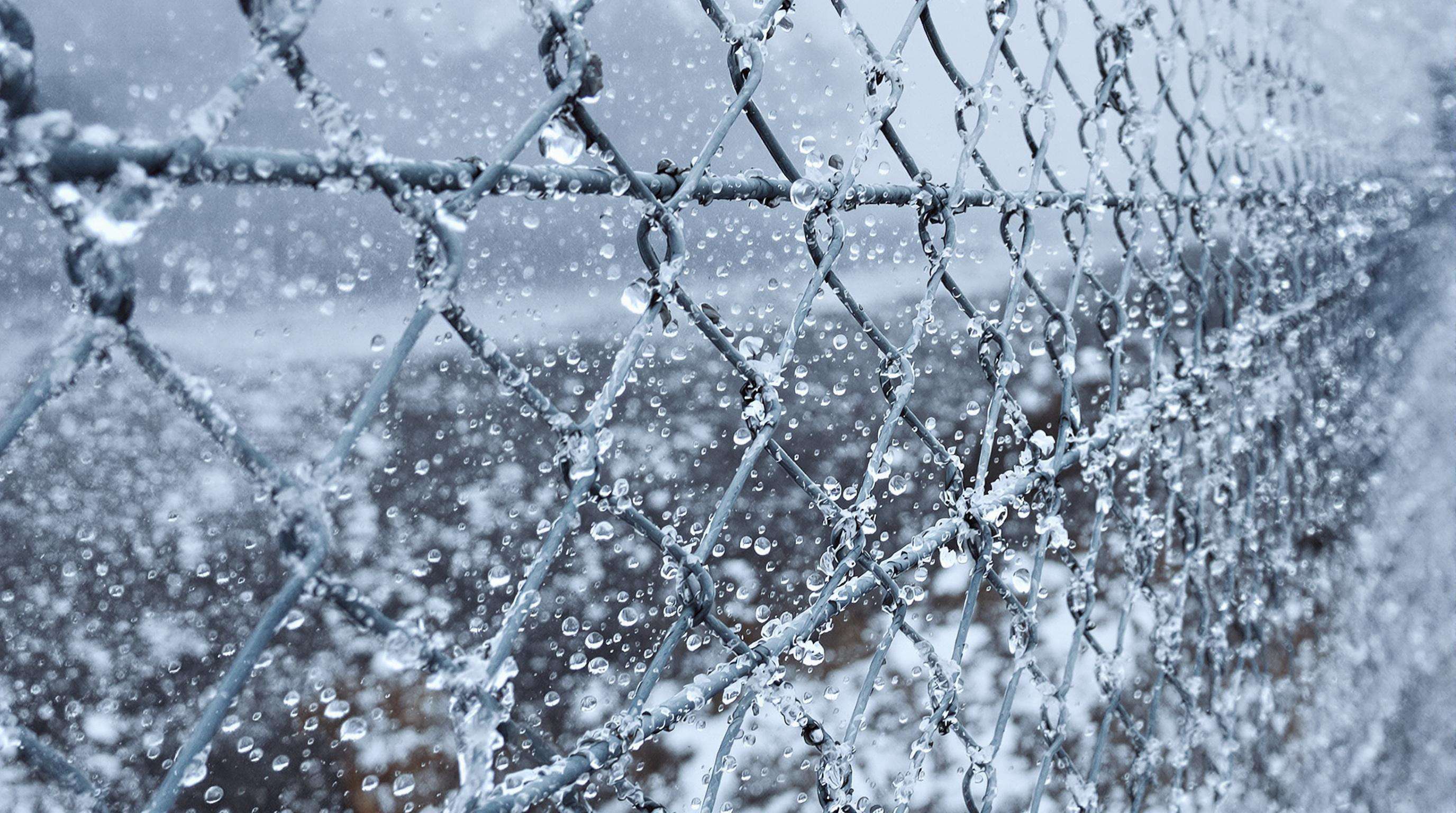 Close-up of corrosion-resistant double wire mesh fence in a coastal, humid environment.