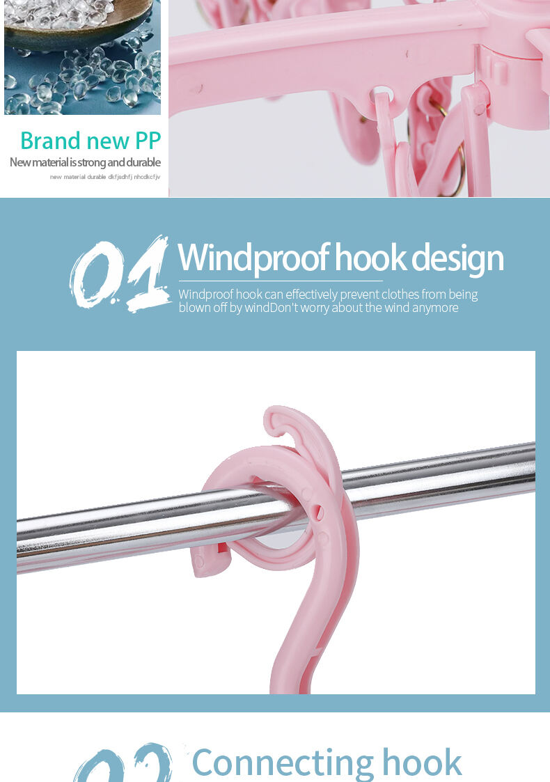 Good Quality Fixable Windproof Plastic Sock Hanger  16 Clips Plastic Foldable Clothes Hanger manufacture