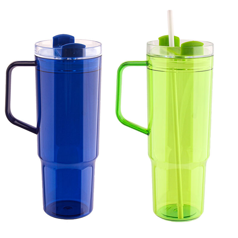 New Design Plastic Single Wall Tumbler With Straw And Handle  Big Capacity 40OZ Single Wall Coffee Mug Reusable factory