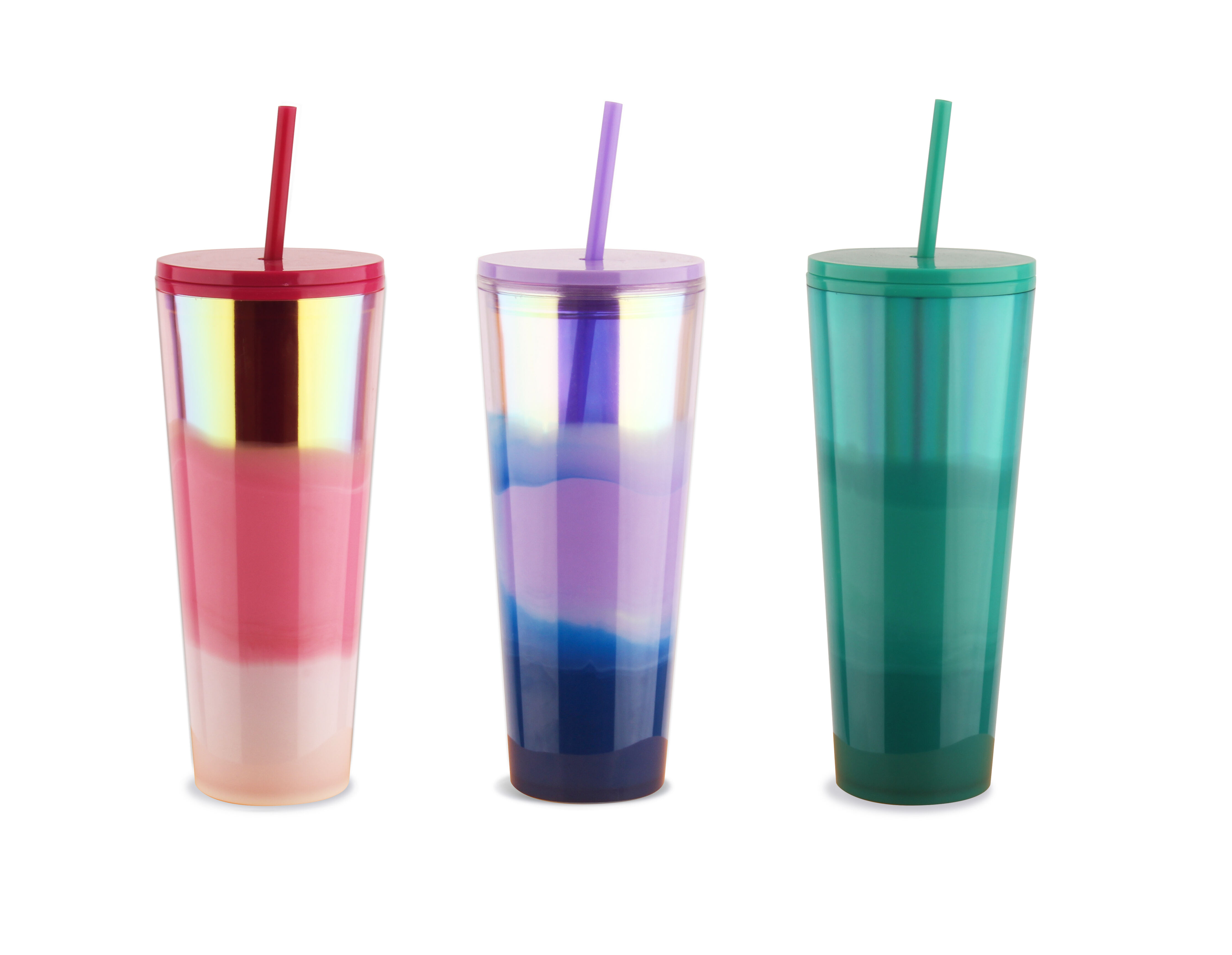 New Technology Plastic Double Wall Colorful Drink Cup Large Capacity Coffee Cup Laser Insert Plastic Tumbler Eco Friendly details