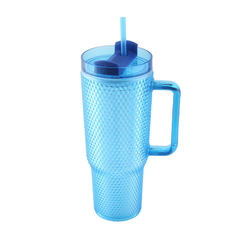 Wholesale 24oz Plastic Double Wall Diamond Tumbler With Handle Coffee Mug With Straw Eco-Friendly factory