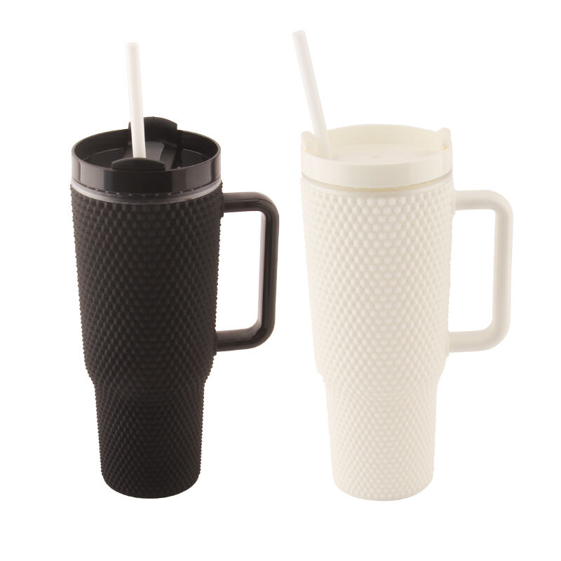 Wholesale 24oz Plastic Double Wall Diamond Tumbler With Handle Coffee Mug With Straw Eco-Friendly factory