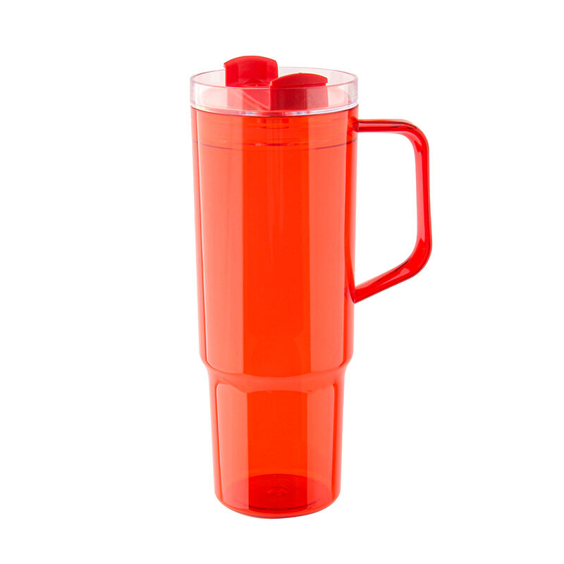 New Design Plastic Single Wall Tumbler With Straw And Handle  Big Capacity 40OZ Single Wall Coffee Mug Reusable factory