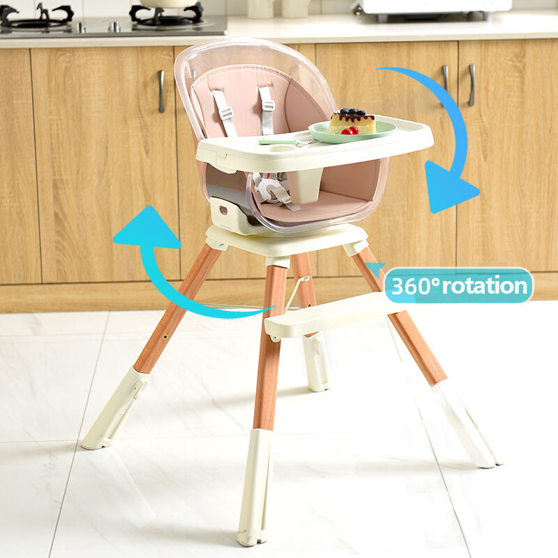 Rotating 360 Degree Plastic Baby Highchair Newest Design Kids Highchair Revolve Feeding Highchair Wooden Leg factory