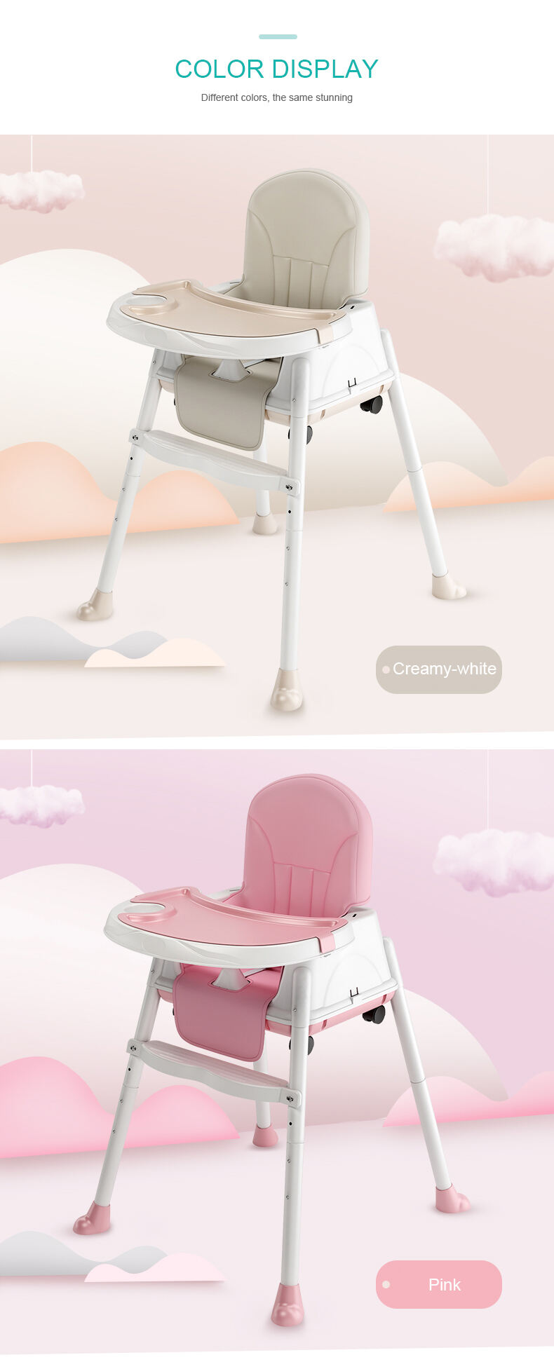 High Quality Plastic Baby Highchair Toddler Feeding Chair Portable Baby High Chair With cushion manufacture