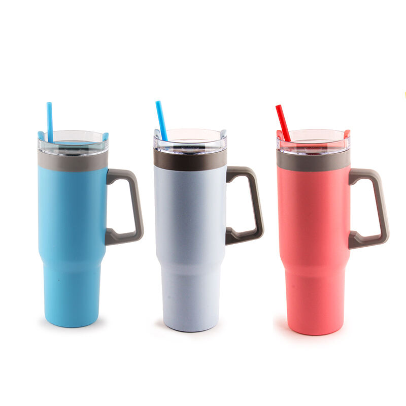 New Design Plastic Double Wall Tumbler With Handle Big Capacity Plastic Double Wall Cup BPA Free details