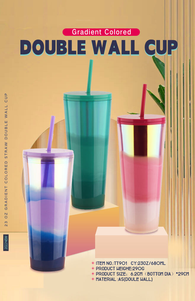 New Technology Plastic Double Wall Colorful Drink Cup Large Capacity Coffee Cup Laser Insert Plastic Tumbler Eco Friendly factory