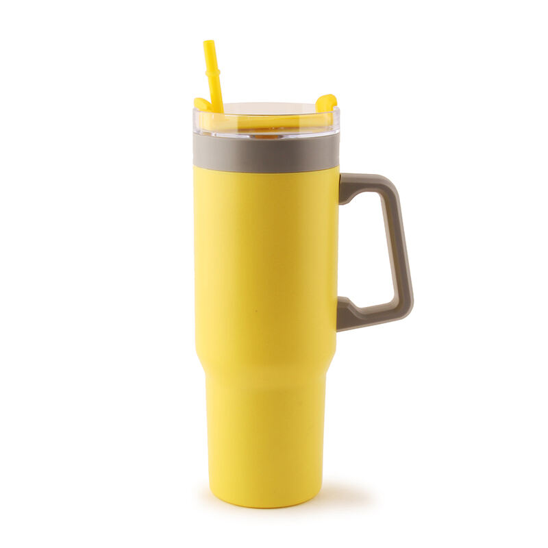 New Design Plastic Double Wall Tumbler With Handle Big Capacity Plastic Double Wall Cup BPA Free supplier