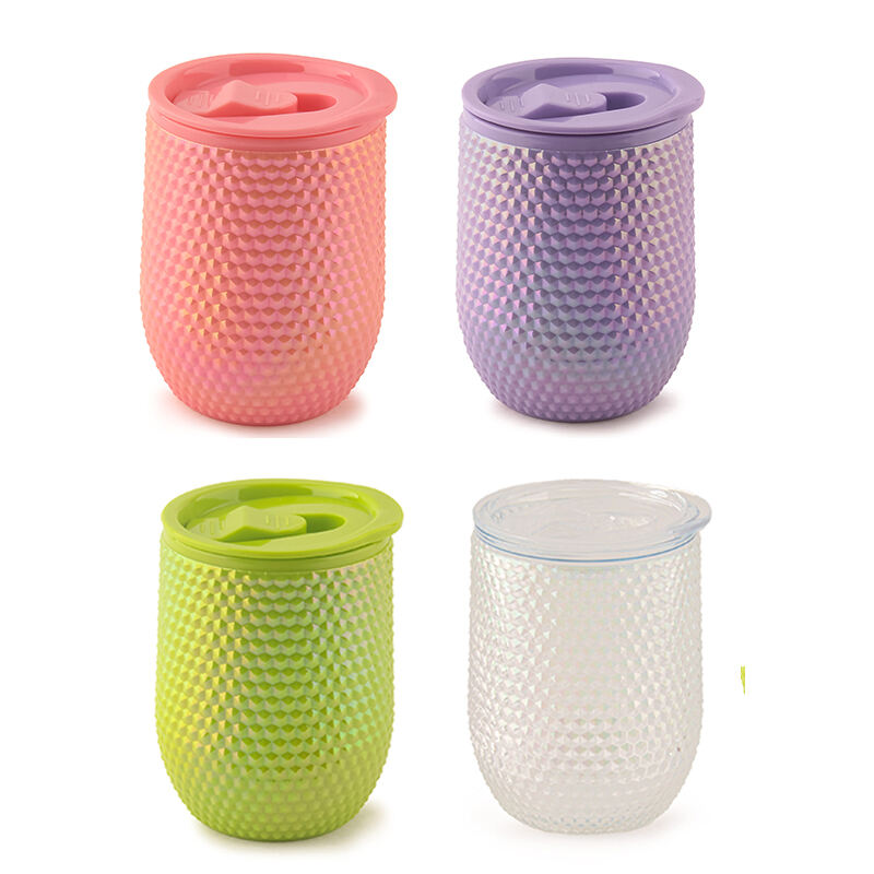 Wholesale Plastic Double Wall Diamond Wine Glasses Plastic Mini Cup Tumbler With Lid Reusable details