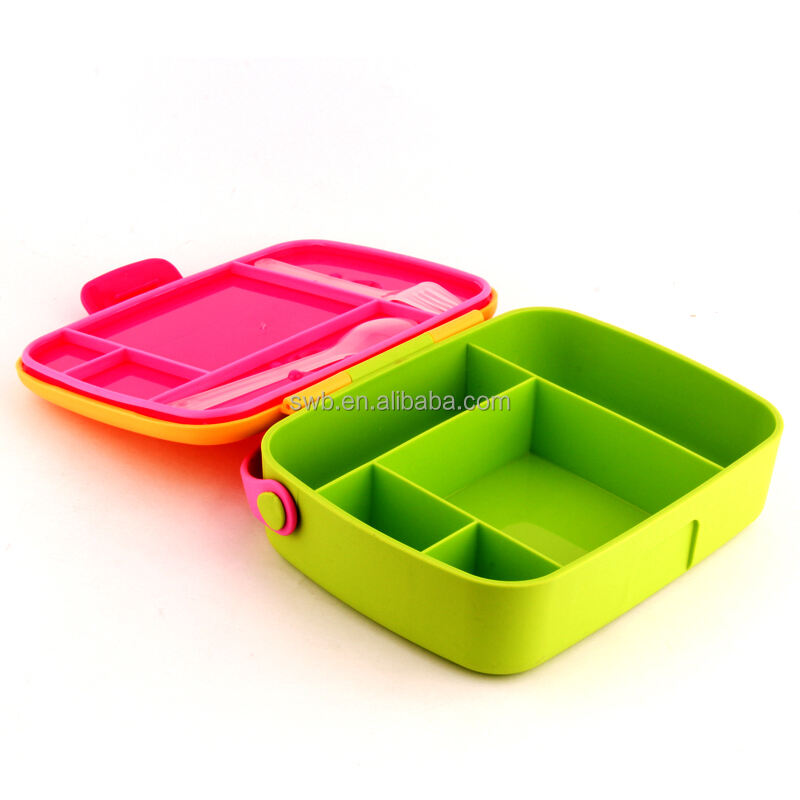 New Popular 5 Compartments Plastic PP Lunch Box Portable Colorful Bento Box School Lunch Containers With Dividers details