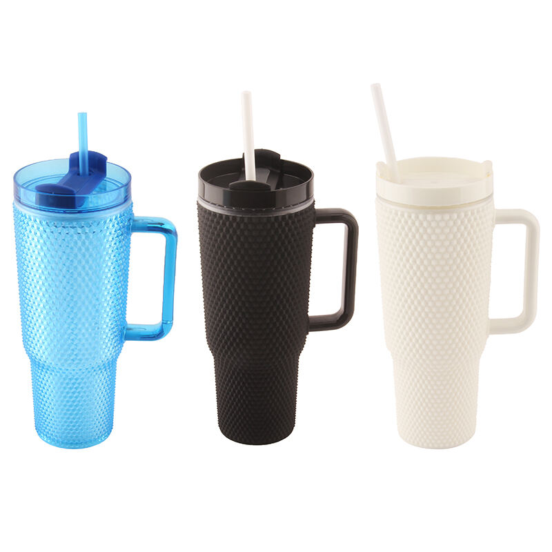 Wholesale 24oz Plastic Double Wall Diamond Tumbler With Handle Coffee Mug With Straw Eco-Friendly supplier