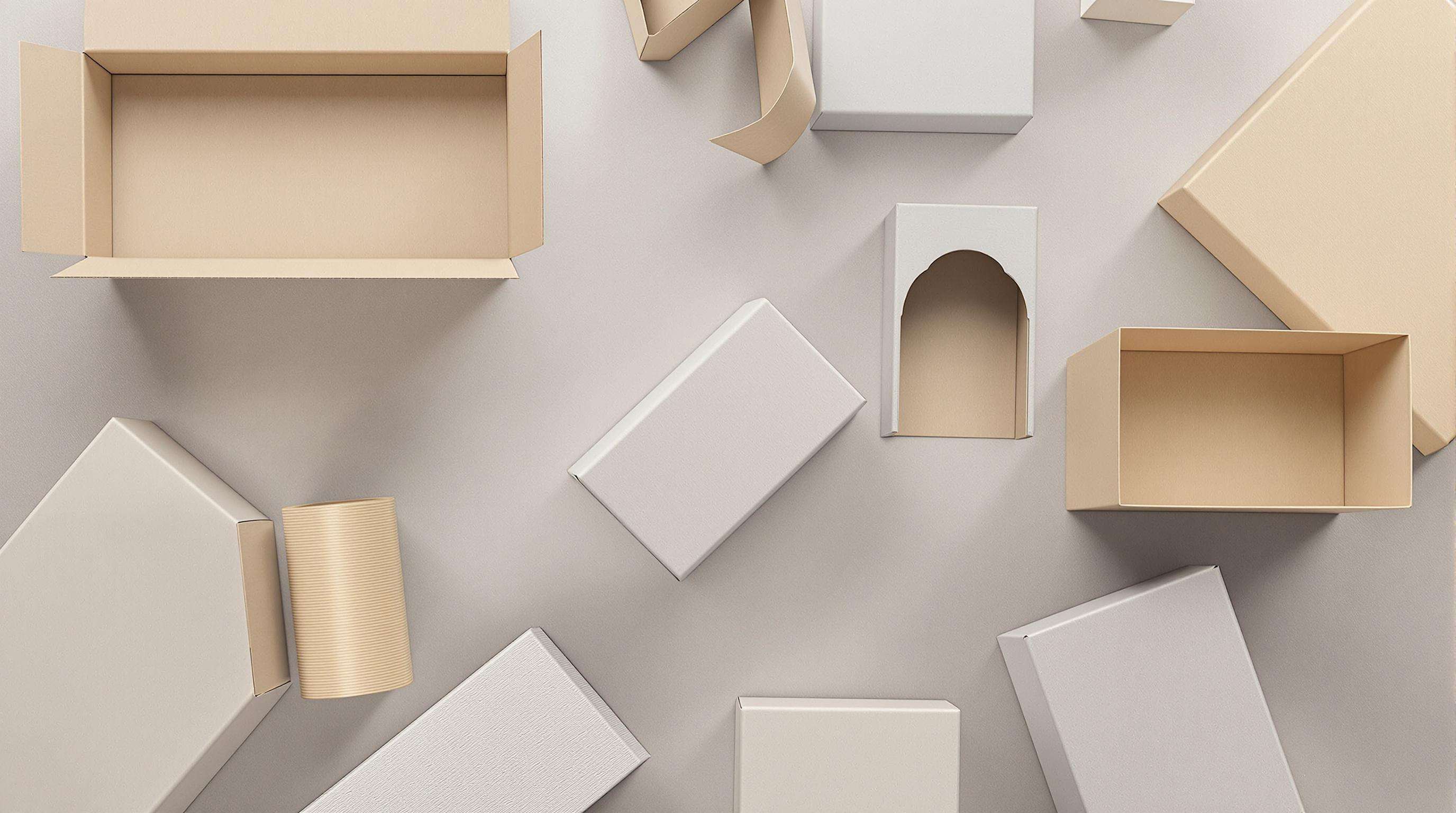 Close-up of rigid and corrugated gift boxes showing layered materials and fluted construction