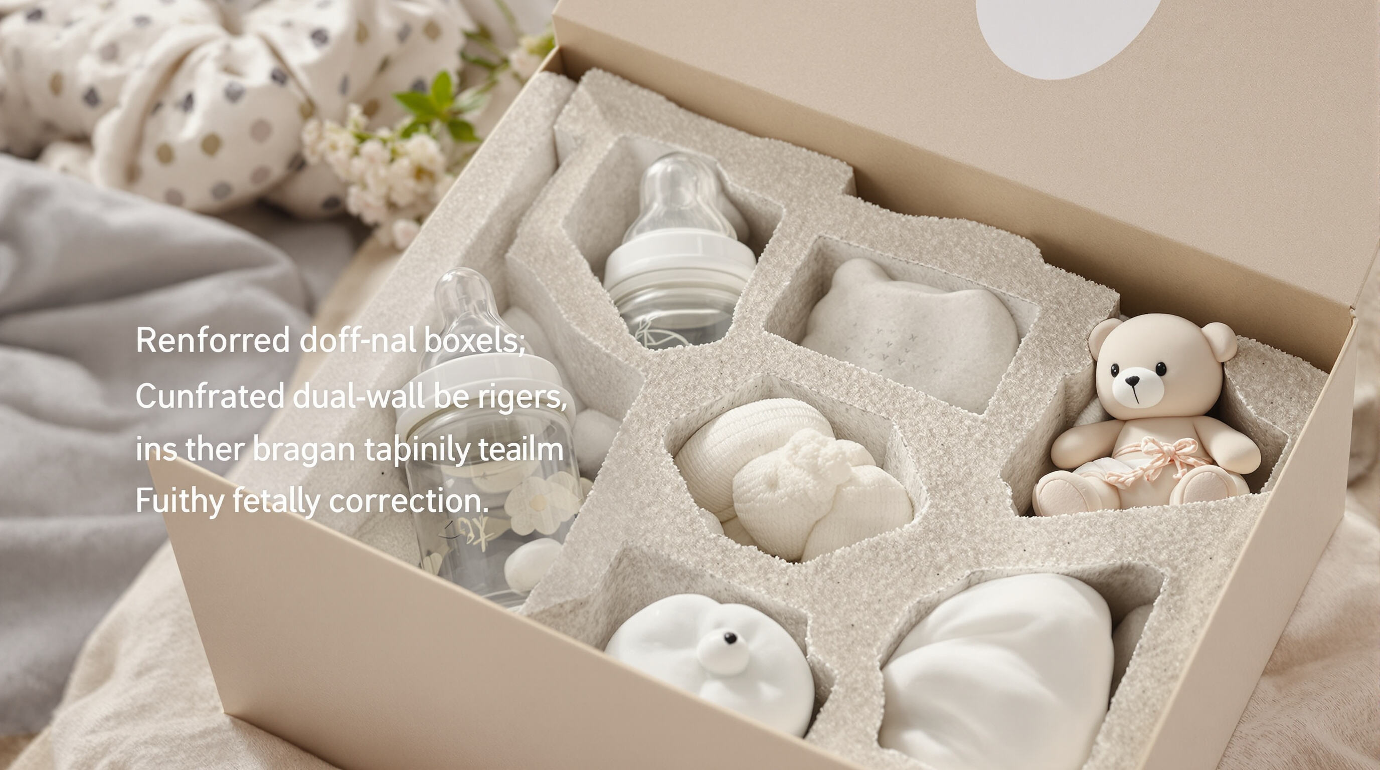 Sturdy baby gift box with reinforced edges and cushioned inserts protecting fragile items
