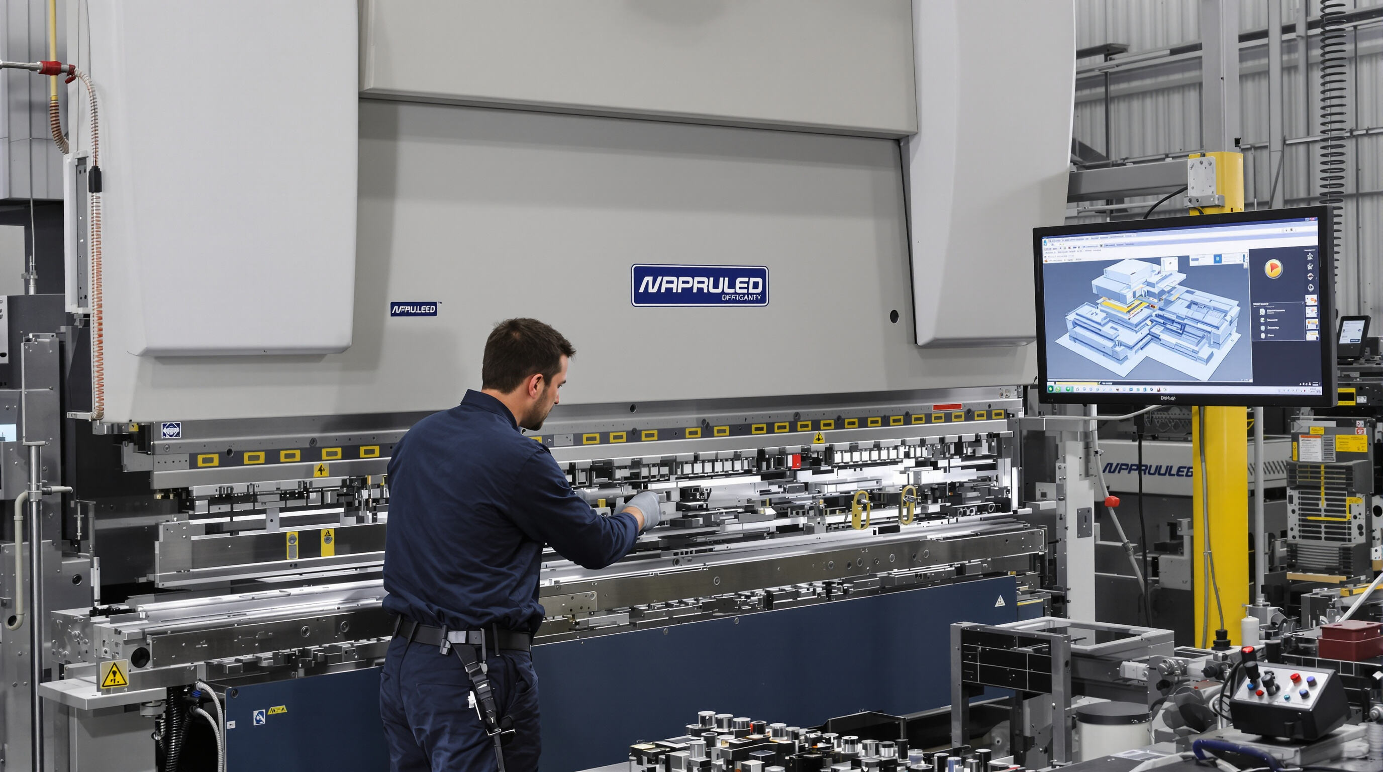 Press brake with multi-stack tooling and simulation software for efficient setup in a workshop