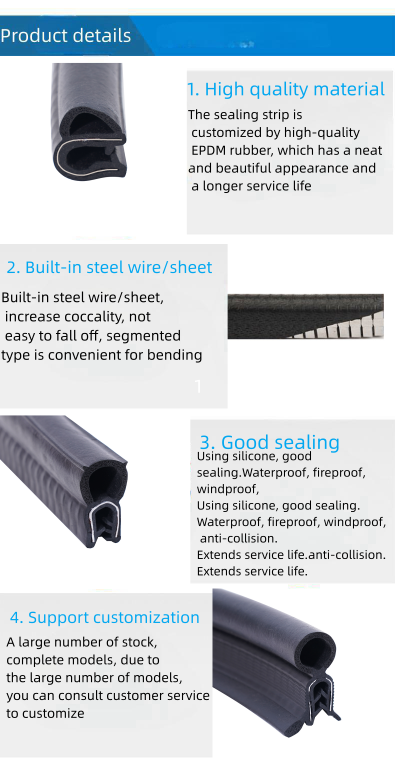 Extruded Epdm Rubber Sponge Steel Core Profile Composite Sealing Strip details