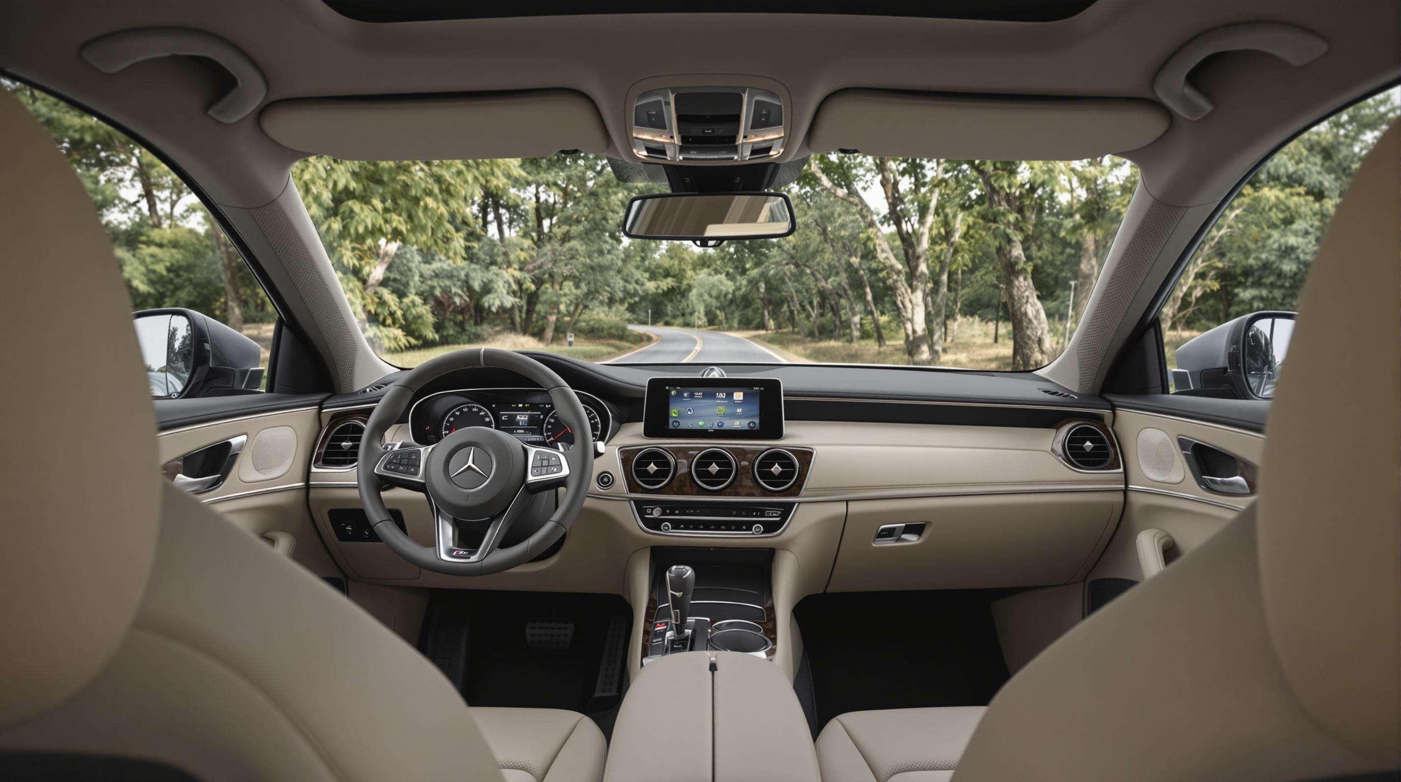 Luxury car interior with plant-based fabrics on doors, headliner, and center console